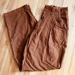 Free People High Waist Brown Pleated Cropped Crepe Trousers Pants Size 2 (small)